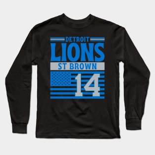 Detroit Lions Brown 14 American Flag Football Long Sleeve T-Shirt